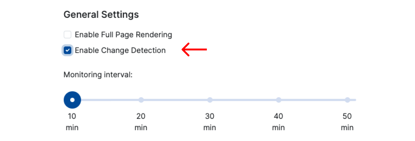 UI fragment showing the checkbox for enabling Change Detection in Proberix.