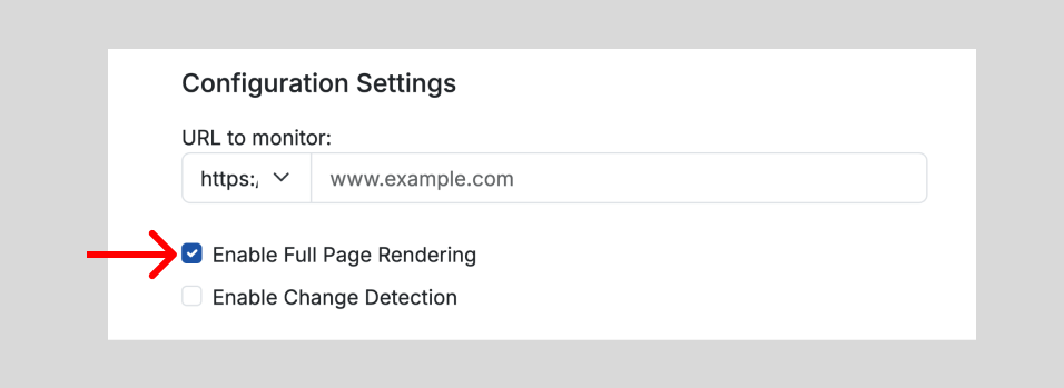 UI fragment showing the checkbox for enabling Full Page Load Rendering in Proberix.